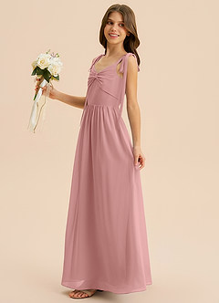 Azazie Izzy Junior Vestido de Rosa Polvorienta de Gasa de Corte en A con Plisado image5