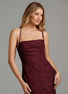 Azazie Ola Bridesmaid Dresses Cabernet Mermaid Corset Floral Burnout Dress image7