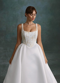 Azazie Belle Wedding Dresses Diamond White Champagne Ball-Gown Satin Dress image5