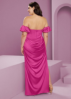 Barbie ♥ Azazie Bridesmaid Dresses Fuchsia Sheath Off the Shoulder Stretch Satin Convertible Dress image10