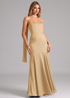 Azazie Shiloh Bridesmaid Dresses Gold Mermaid Strapless Stretch Satin Convertible Dress image3