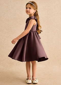Azazie Acorn Flower Girl Dresses Espresso A-Line Pleated Matte Satin Dress image4