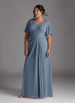 Azazie Emmeline Mère de la mariée Robes Robe Trapèze en Maille Col V plissé Violet Crépusculaire image7