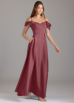 Azazie Marley Brautjungfernkleider Wandelbar A-Linie Schulterfrei Stretch-Satin Kleid Wüstenrose image4