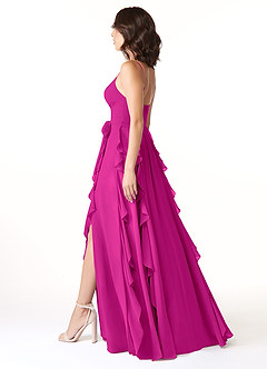 Azazie Peyton Brautjungfernkleider A-Linie Gestreift Chiffon Kleid Fuchsia image4
