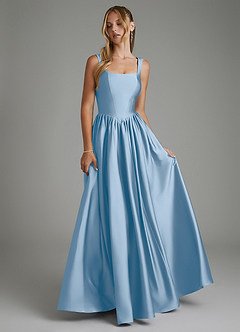 Azazie Nevaeh Bridesmaid Dresses Powder Blue A-Line Corset Stretch Satin Dress image4