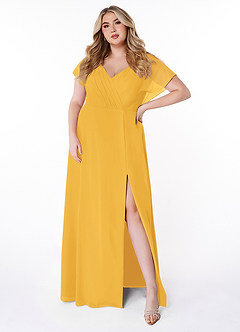 Azazie Rylee Bridesmaid Dresses Marigold A-Line Pleated Chiffon Dress image6