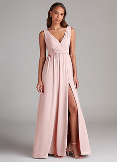 Azazie Tanicia Bridesmaid Dresses Blushing Pink A-Line Pleated Chiffon Dress image4