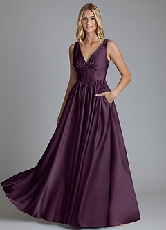 Azazie Delmie Robes de demoiselle d'honneur Robe Trapèze en Satin extensible Corset Prune image6