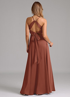 Azazie Evalleen Bridesmaid Dresses Auburn A-Line Pleated Stretch Satin Dress image6
