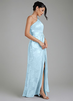Azazie Apryl Bridesmaid Dresses Sky Blue A-Line One Shoulder Floral Jacquard Burnout Dress image6