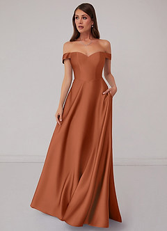Barbie ♥ Azazie Bridesmaid Dresses Cedar Rose A-Line Off the Shoulder Stretch Satin Convertible Dress image2