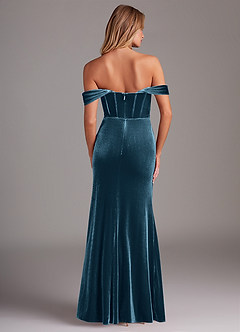 Azazie Jas Bridesmaid Dresses Blue Topaz Sheath Off-The-Shoulder Corset Velvet Convertible Dress image2