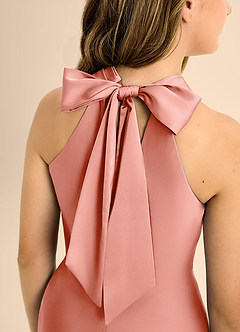 Azazie Doretta Junior Coral A-Line Pleated Stretch Satin Dress image8