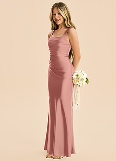 Azazie Agustina Junior Rosette Sheath Pleated Stretch Satin Dress image5