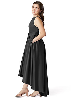 Azazie Inaya Junior A-Linie Gürtel/Schärpe Stretch-Satin Kleid Schwarz image3