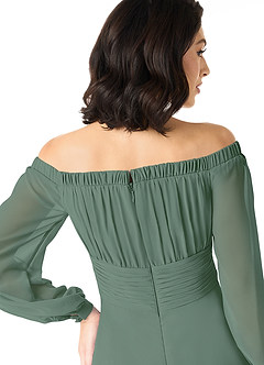 Azazie Rubina Bridesmaid Dresses Eucalyptus A-Line Long Sleeve Chiffon Dress image5