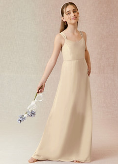 Azazie Denice Junior Champagne A-Line Chiffon Dress image4