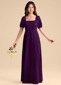 Azazie Briar Junior Grape A-Line Bow Stretch Satin Dress image5