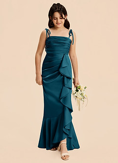 Azazie Ryan Junior Ink Blue Sheath Bow Stretch Satin Dress image7