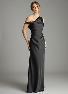 Azazie Emerson Bridesmaid Dresses Black Mermaid Off the Shoulder Stretch Satin Dress image5