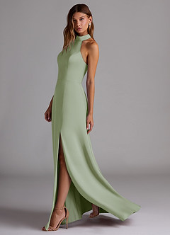 Azazie Myra Bridesmaid Dresses Dusty Sage A-Line Side Slit Stretch Satin Dress image5