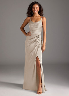 Azazie Deandra Robes de demoiselle d'honneur Robe Sirène en Satin extensible Plissée Givre image6