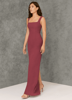 Azazie Flori Bridesmaid Dresses Merlot Sheath Square Neckline Chiffon Dress image4