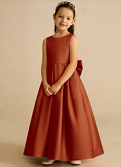 Azazie Cailee Flower Girl Dresses Paprika Ball-Gown Pleated Matte Satin Dress image4