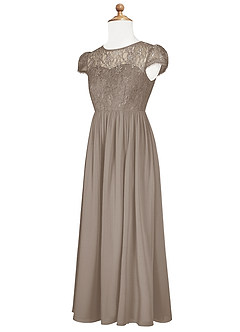 Azazie Delevingne Junior Taupe A-Line Lace Chiffon Dress image8