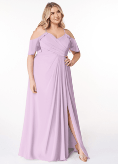 Azazie Dakota Brautjungfernkleider A-Linie V-Hals Gefaltet Chiffon Kleid Frostiges Flieder image10