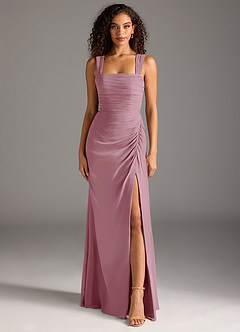 Azazie Jesaphine Bridesmaid Dresses Vintage Mauve Sheath Bow Chiffon Dress image5