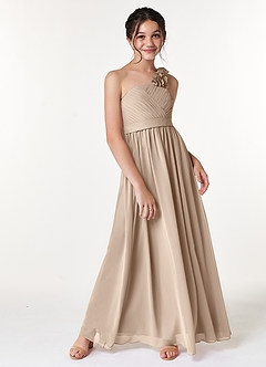 Azazie Flower Junior A라인 주름진 쉬폰 플로어 길이 주니어 신부 들러리 드레스 image3