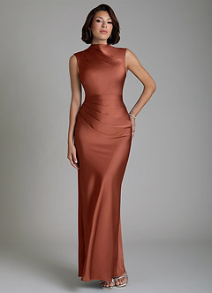 Azazie Lumia Bridesmaid Dresses Auburn Sheath Corset Stretch Satin Dress image1