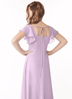 Azazie Bondi Junior Frosted Lilac A-Line Bow Chiffon Dress image3