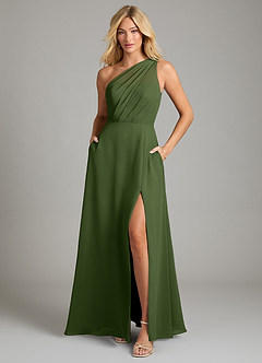 Azazie Phaedra Bridesmaid Dresses Olive A-Line One Shoulder Chiffon Dress image11