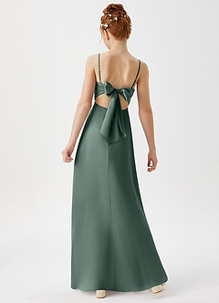 Azazie Shale Junior Sea Moss A-Line Stretch Satin Dress image4