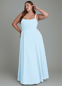 Azazie Shaude Abiti da Damigella Abito A-Line in Chiffon Plissettato Azzurro image3
