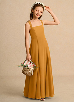 Azazie Tater Junior Formal vestidos de niña de las flores Vestido de Caramelo de Gasa de Corte En A con Plisado image3