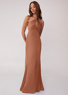 Barbie ♥ Azazie Bridesmaid Dresses Bronzer Sheath Stretch Satin Dress image4