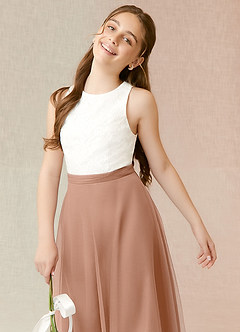 Azazie Albertine Junior Champagne Rose A-Line Lace Chiffon Dress image5