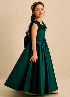 Azazie Eden Robe Demoiselle D'honneur Fillette Robe Princesse en Mat Satiné Plissé Vert Pin image3