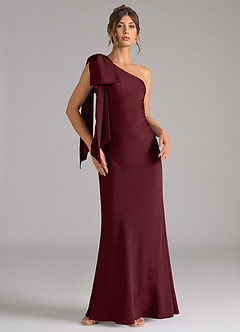 Azazie Capri Jurken voor bruidsmeisjes Jurk van Stretch Satijn met Zeemeermin One-Shoulder Cabernet image1
