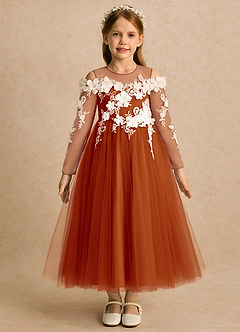 Azazie Lilah Flower Girl Dresses Paprika A-Line Lace Tulle Dress image4