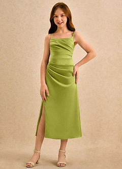 Azazie Canna Girls Formal Flower Girl Klänningar Klänning A-Line i Stretch Satin Plisserad image4