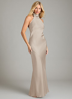 Azazie Velli Bridesmaid Dresses Frost Mermaid High Neck Stretch Satin Dress image4