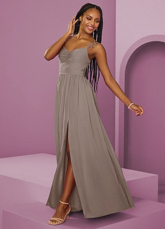 Barbie ♥ Azazie Brautjungfernkleider A-Linie Plissee Chiffon Kleid Taupe image5