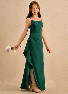 Azazie Cannoli Girls Formal Flower Girl Dresses Emerald A-Line Pleated Chiffon Dress image1