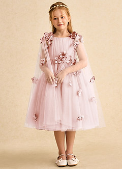 Azazie Staria Flower Girl Dresses Blushing Pink Ball-Gown Ruched Tulle Dress image3