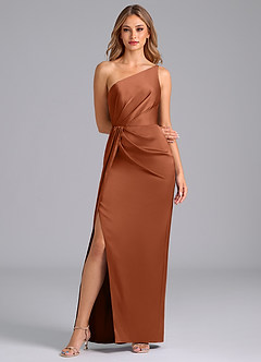 Azazie Naria Bridesmaid Dresses Cedar Rose Sheath One Shoulder Stretch Satin Dress image3